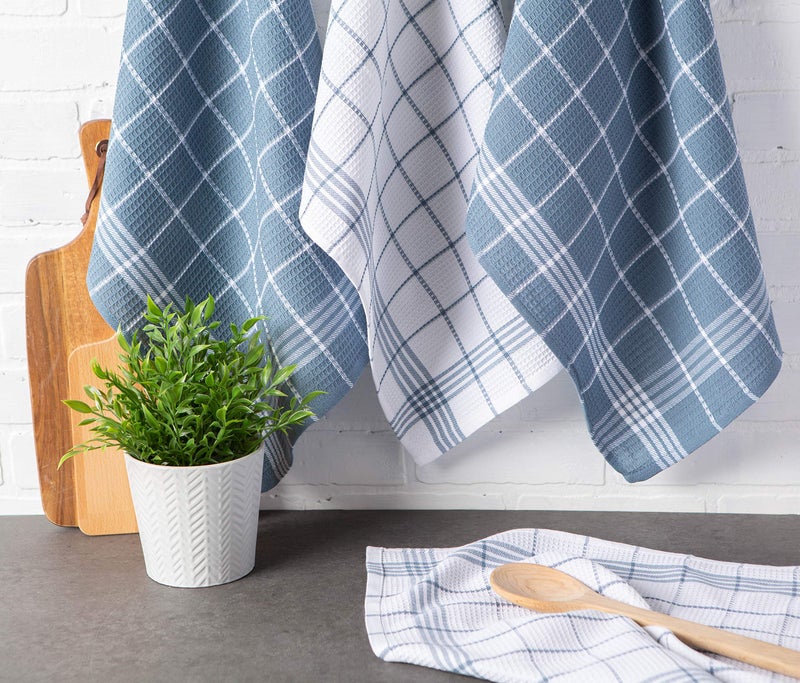 DII Waffle Weave Kitchen Collection, 100% Cotton, Kitchen Set, Blue 8 Piece - Image 4